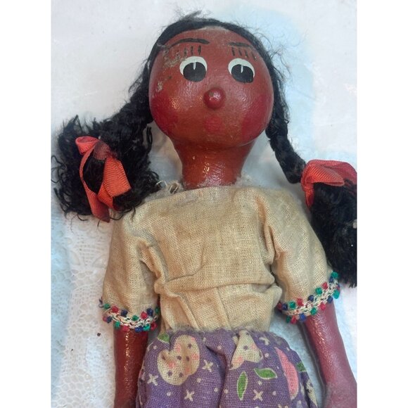 Vtg Mexican Gourd Doll Handmade Paper Mache Folk Art Girl and Boy  Pet READ - Picture 6 of 16